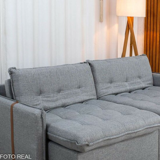Sof� Retr�til Reclin�vel Detroit 2,00m Linho Cinza Claro - Sem Caixa