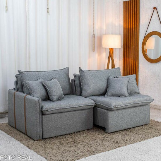 Sof� Retr�til Reclin�vel Detroit 2,00m Linho Cinza Claro - Sem Caixa