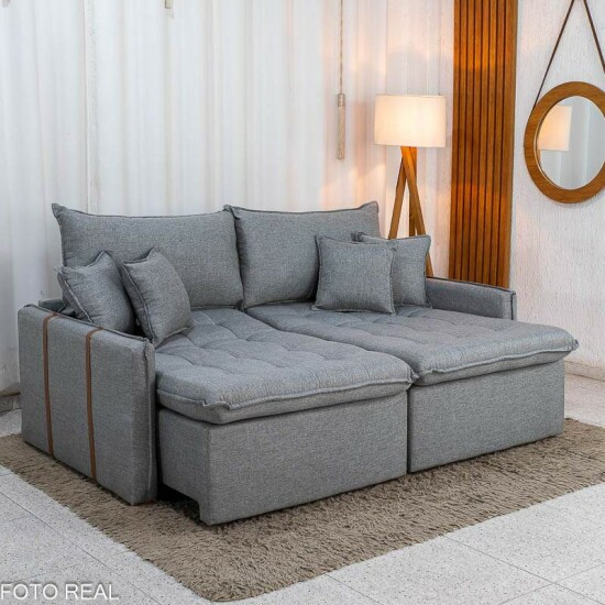 Sof� Retr�til Reclin�vel Detroit 2,00m Linho Cinza Claro - Sem Caixa