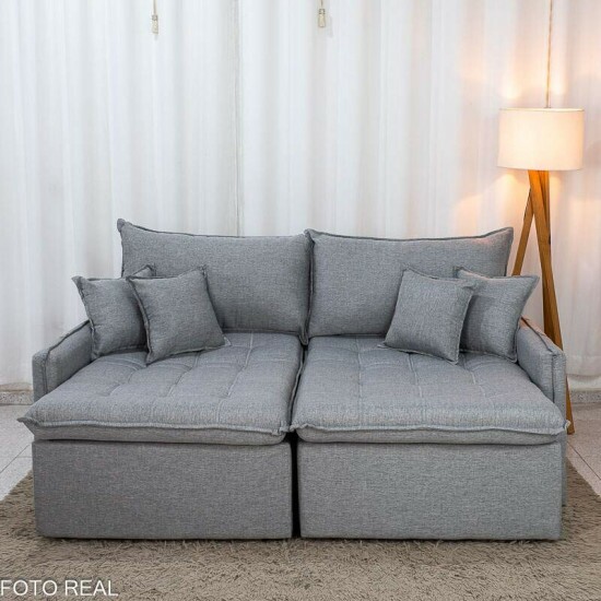 Sof� Retr�til Reclin�vel Detroit 2,00m Linho Cinza Claro - Sem Caixa