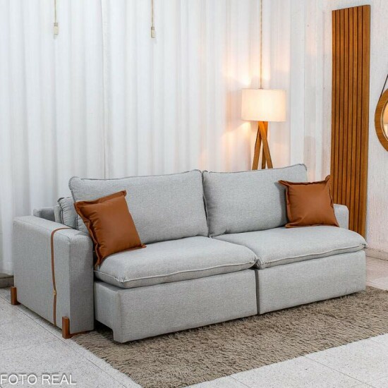 Sof� Retr�til Luma 2.30m Linho Cinza Gelo - Sem Caixa