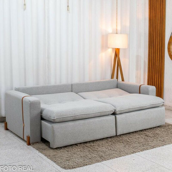Sof� Retr�til Luma 2.30m Linho Cinza Gelo - Sem Caixa