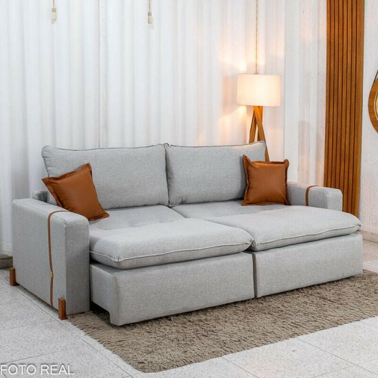 Sof� Retr�til Luma 2.30m Linho Cinza Gelo - Sem Caixa