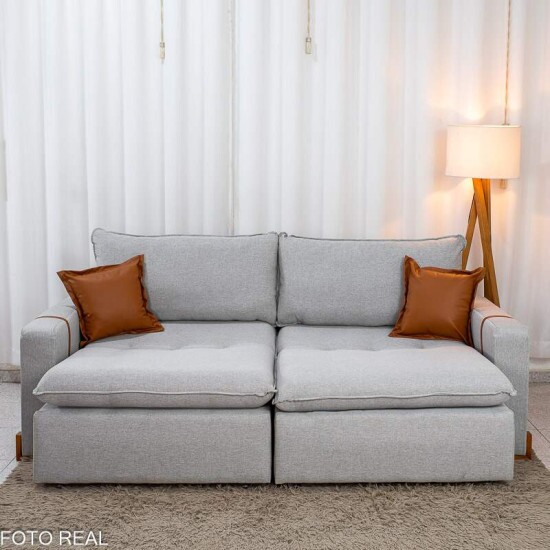 Sof� Retr�til Luma 2.30m Linho Cinza Gelo - Sem Caixa