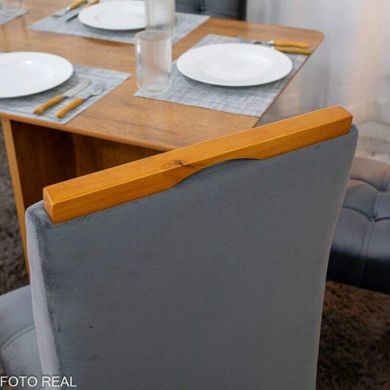 Mesa de Jantar Salina 120x80 Tampo Londres Cinamomo Cel M�veis + 4 Cadeiras Londres Veludo Chumbo Minas Plac - Entregue Montada