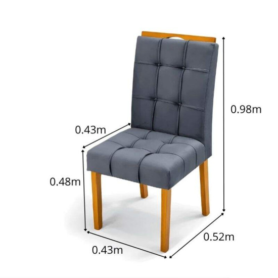 Mesa de Jantar Salina 120x80 Tampo Londres Cinamomo Cel M�veis + 4 Cadeiras Londres Veludo Chumbo Minas Plac - Entregue Montada