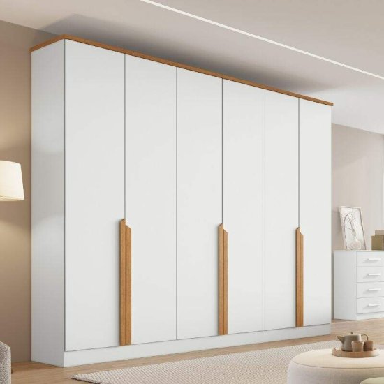Guarda-roupa Casal 2,30m Bianca Branco/Nature 6 Portas 6 Gavetas 100% MDF - Bianchi