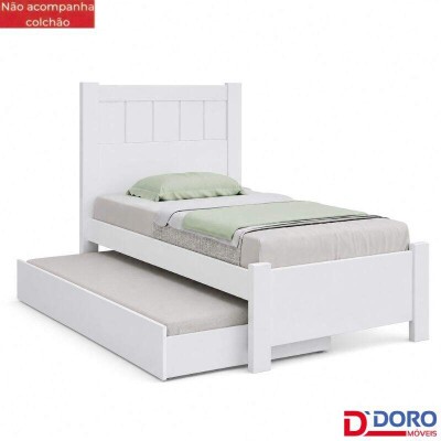 Cama Solteiro Prim�cia Branco D Doro + Cama Auxiliar Solteiro Barcelona Branco Tebarrot