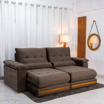 Sof� Retr�til Reclin�vel Gran Master 2.50m Veludo Marrom - D33 e Molas Ensacadas