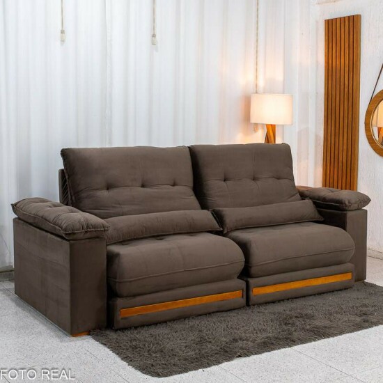 Sof� Retr�til Reclin�vel Gran Master 2.50m Veludo Marrom - D33 e Molas Ensacadas
