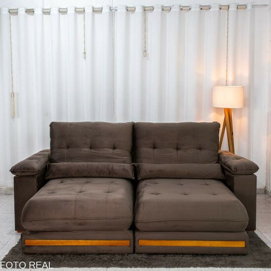 Sof� Retr�til Reclin�vel Gran Master 2.50m Veludo Marrom - D33 e Molas Ensacadas