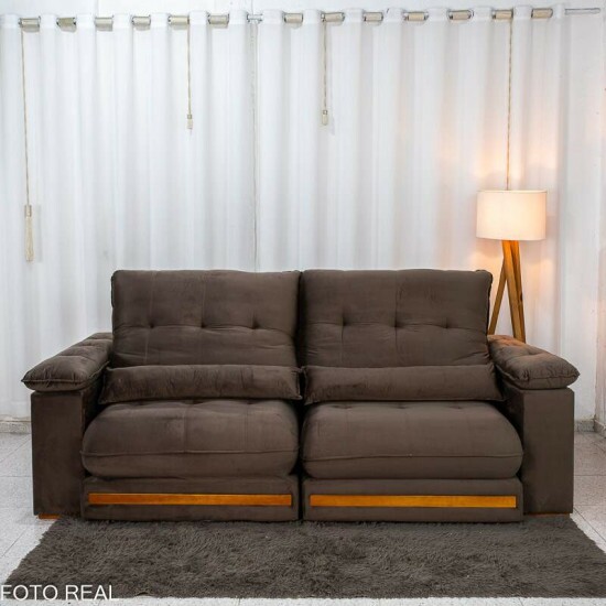 Sof� Retr�til Reclin�vel Gran Master 2.50m Veludo Marrom - D33 e Molas Ensacadas