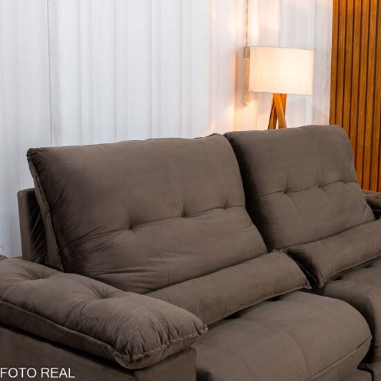 Sof� Retr�til Reclin�vel Gran Master 2.50m Veludo Marrom - D33 e Molas Ensacadas