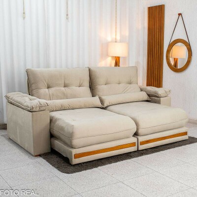 Sof� Retr�til Reclin�vel Gran Master 2.50m Veludo Bege - D33 e Molas Ensacadas