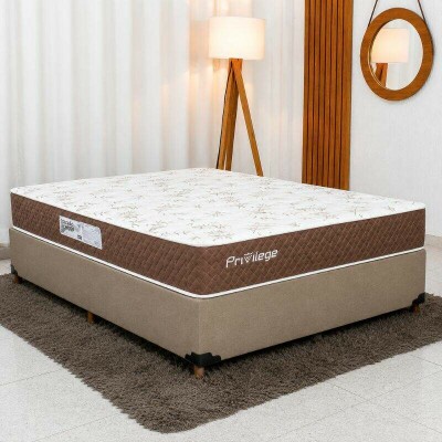 Colch�o Casal Molas Ensacadas Privilege Paropas + Base Box Casal Linh�o Bege Blindado Elitebox - 138x188x58