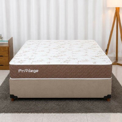 Colch�o Casal Molas Ensacadas Privilege Paropas + Base Box Casal Linh�o Bege Blindado Elitebox - 138x188x58