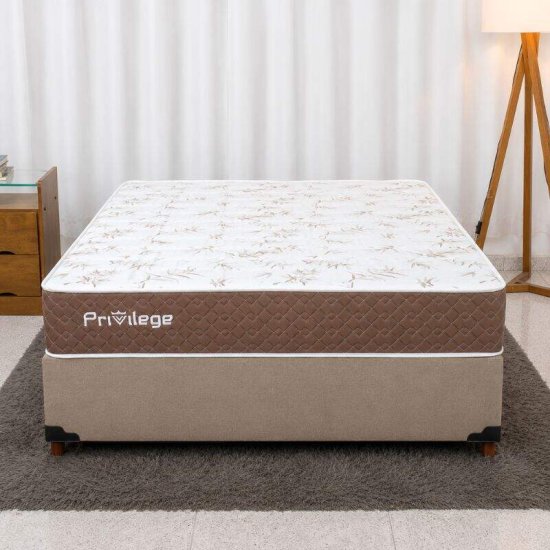 Colch�o Casal Molas Ensacadas Privilege Paropas + Base Box Casal Linh�o Bege Blindado Elitebox - 138x188x58