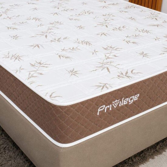 Colch�o Casal Molas Ensacadas Privilege Paropas + Base Box Casal Linh�o Bege Blindado Elitebox - 138x188x58
