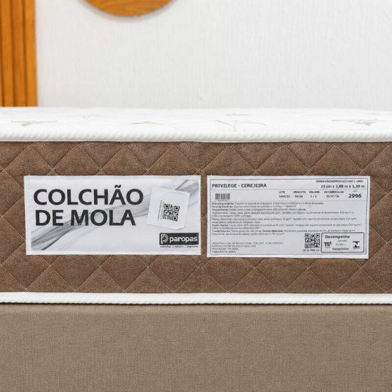 Colch�o Casal Molas Ensacadas Privilege Paropas + Base Box Casal Linh�o Bege Blindado Elitebox - 138x188x58