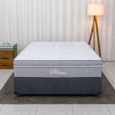 Colch�o Casal Molas Ensacadas Petrus Clean Paropas + Base Box Casal Linh�o Grafite Blindado Elitebox - 138x188x65