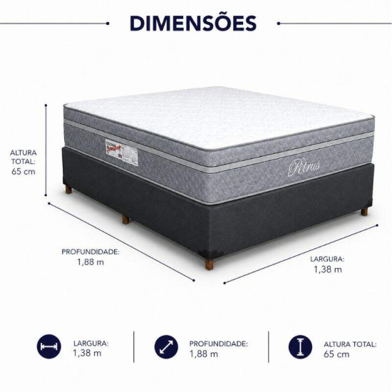 Colch�o Casal Molas Ensacadas Petrus Clean Paropas + Base Box Casal Linh�o Grafite Blindado Elitebox - 138x188x65