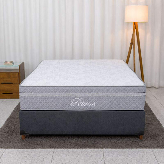 Colch�o Casal Molas Ensacadas Petrus Clean Paropas + Base Box Casal Linh�o Grafite Blindado Elitebox - 138x188x65