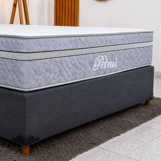 Colch�o Casal Molas Ensacadas Petrus Clean Paropas + Base Box Casal Linh�o Grafite Blindado Elitebox - 138x188x65
