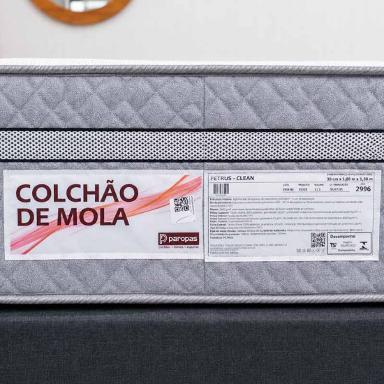 Colch�o Casal Molas Ensacadas Petrus Clean Paropas + Base Box Casal Linh�o Grafite Blindado Elitebox - 138x188x65