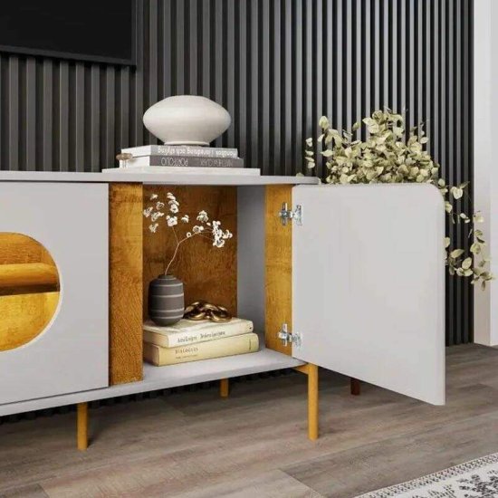 Painel 1,80m Ripado Plus Modular Nature JB Bechara + Prateleira 1.80m Luci com LED Nature JB Bechara + Rack Bancada 1,80m Juquehy Off/Nature com LED para TV at� 75\\\" - Bechara
