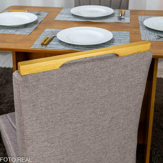 Mesa de Jantar Londres Tampo 120x80 Londres Cinamomo Cel M�veis + 4 Cadeiras Gabi Linho Marrom Estrutura Madeira Bom Lar - Entregue Montada