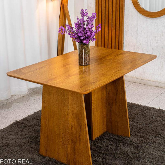 Mesa de Jantar Londres Tampo 120x80 Londres Cinamomo Cel M�veis + 4 Cadeiras Gabi Linho Marrom Estrutura Madeira Bom Lar - Entregue Montada
