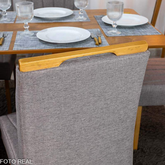 Mesa de Jantar Londres Tampo 160x80 Londres Cinamomo Cel M�veis + 6 Cadeiras Gabi Linho Marrom Estrutura Madeira Bom Lar - Entregue Montada