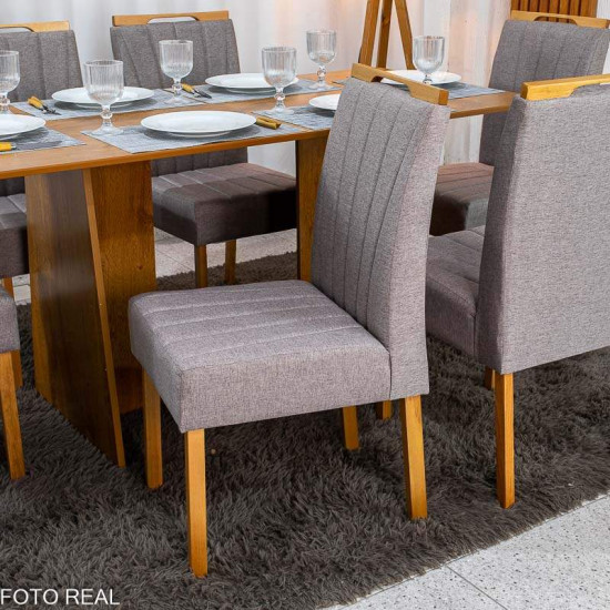 Mesa de Jantar Londres Tampo 160x80 Londres Cinamomo Cel M�veis + 6 Cadeiras Gabi Linho Marrom Estrutura Madeira Bom Lar - Entregue Montada