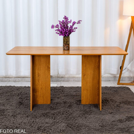 Mesa de Jantar Londres Tampo 160x80 Londres Cinamomo Cel M�veis + 6 Cadeiras Gabi Linho Bege Estrutura Madeira Bom Lar - Entregue Montada