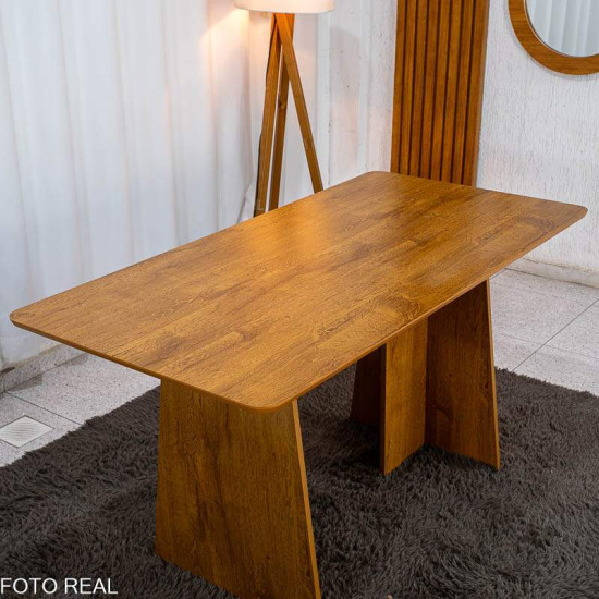 Mesa de Jantar Londres Tampo 160x80 Londres Cinamomo Cel M�veis + 6 Cadeiras Gabi Linho Bege Estrutura Madeira Bom Lar - Entregue Montada