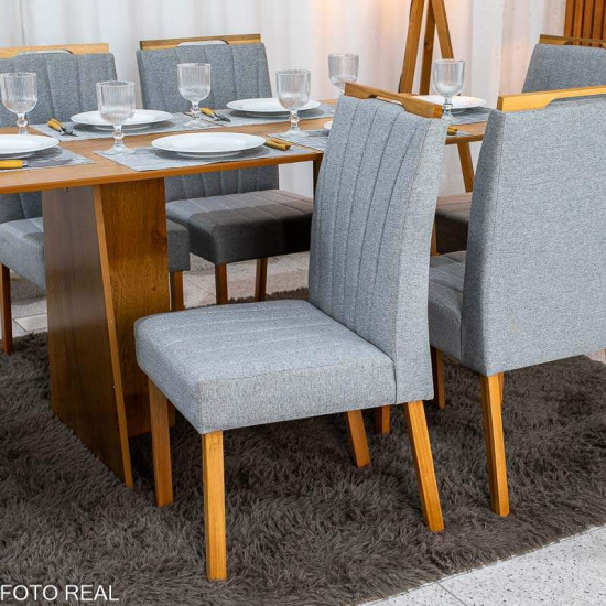Mesa de Jantar Londres Tampo 160x80 Londres Cinamomo Cel M�veis + 6 Cadeiras Gabi Linho Cinza Estrutura Madeira Bom Lar - Entregue Montada