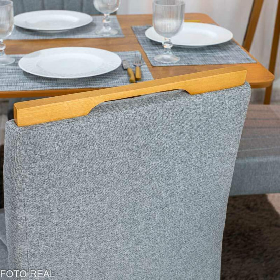 Mesa de Jantar Londres Tampo 160x80 Londres Cinamomo Cel M�veis + 6 Cadeiras Gabi Linho Cinza Estrutura Madeira Bom Lar - Entregue Montada