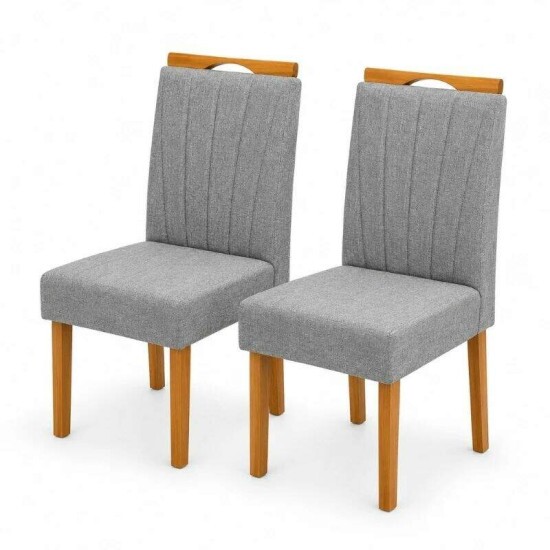 Mesa T�quio 90x90 Vidro Off Base Madeira + 4 Cadeiras Gabi Linho Cinza Estrutura Madeira Bom Lar - Entregue Montada