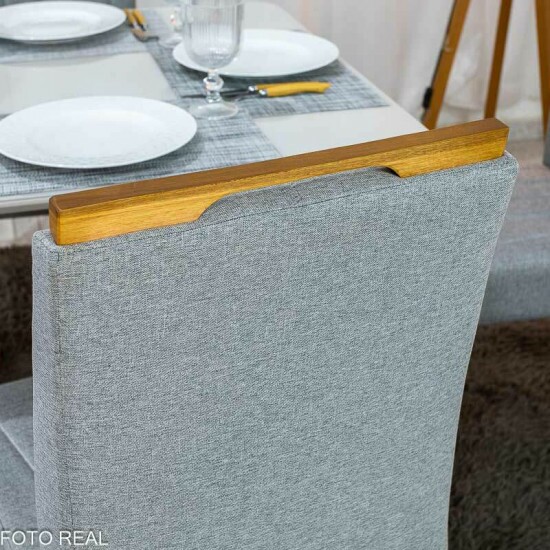 Mesa T�quio 90x90 Vidro Off Base Madeira + 4 Cadeiras Gabi Linho Cinza Estrutura Madeira Bom Lar - Entregue Montada