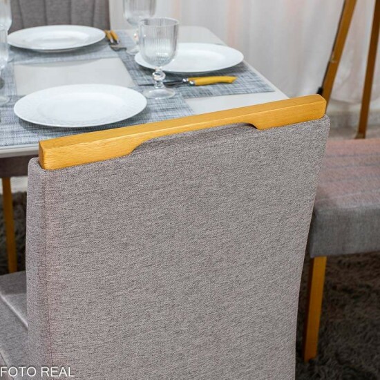 Mesa T�quio 90x90 Vidro Off Base Madeira + 4 Cadeiras Gabi Linho Marrom Estrutura Madeira Bom Lar - Entregue Montada