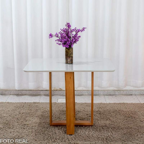 Mesa T�quio 100x80 Vidro Off Base Madeira + 4 Cadeiras Londres Veludo Chumbo Estrutura Madeira Minas Plac - Entregue Montada