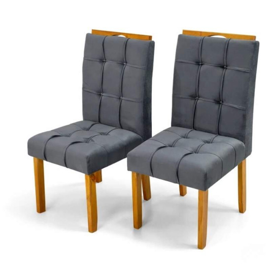 Mesa T�quio 100x80 Vidro Off Base Madeira + 4 Cadeiras Londres Veludo Chumbo Estrutura Madeira Minas Plac - Entregue Montada