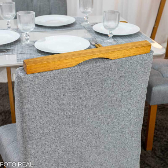 Mesa T�quio 100x80 Vidro Off Base Madeira + 4 Cadeiras Londres Linho Cinza Estrutura Madeira Minas Plac - Entregue Montada