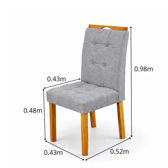 Mesa T�quio 100x80 Vidro Off Base Madeira + 4 Cadeiras Londres Linho Cinza Estrutura Madeira Minas Plac - Entregue Montada