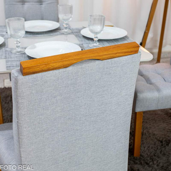 Mesa T�quio 100x80 Vidro Off Base Madeira + 4 Cadeiras Londres Linho Prata Estrutura Madeira Minas Plac - Entregue Montada