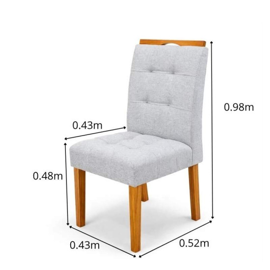 Mesa T�quio 100x80 Vidro Off Base Madeira + 4 Cadeiras Londres Linho Prata Estrutura Madeira Minas Plac - Entregue Montada