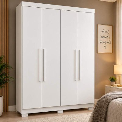 Guarda-roupa Solteiro 1,21m Recife Branco 4 Portas 2 Gavetas com P�s - Sall�to