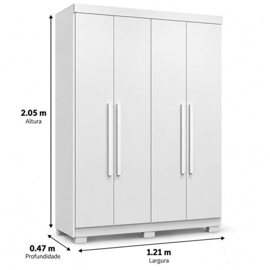 Guarda-roupa Solteiro 1,21m Recife Branco 4 Portas 2 Gavetas com P�s - Sall�to