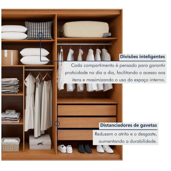 Guarda-roupa Casal 2,71m Suavit� Am�ndoa Clean 6 Portas 6 gavetas - Lopas