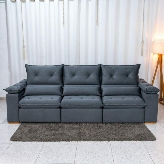 Sof� Retr�til Reclin�vel Dubai 2,90m Veludo Cinza 20